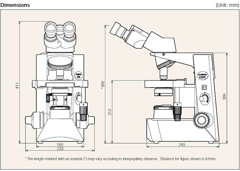 奥林巴斯CX31生物显微镜尺寸图片