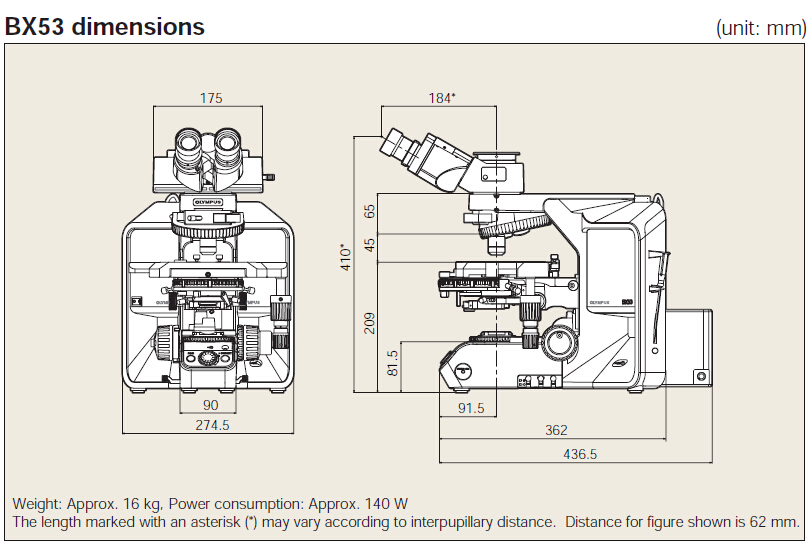 奥林巴斯BX53半电动荧光显微镜外形尺寸