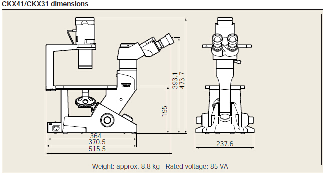 奥林巴斯CKX31临床级倒置生物显微镜外形尺寸图2