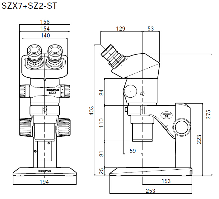 奥林巴斯SZX7+SZ2-ST体视显微镜外观尺寸图