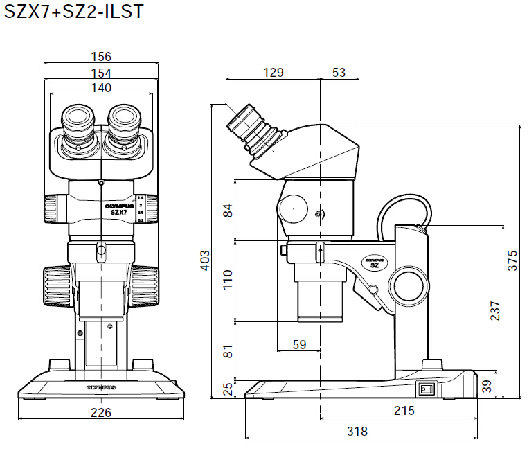 奥林巴斯SZX7+SZ2-ILST体视显微镜外观尺寸图